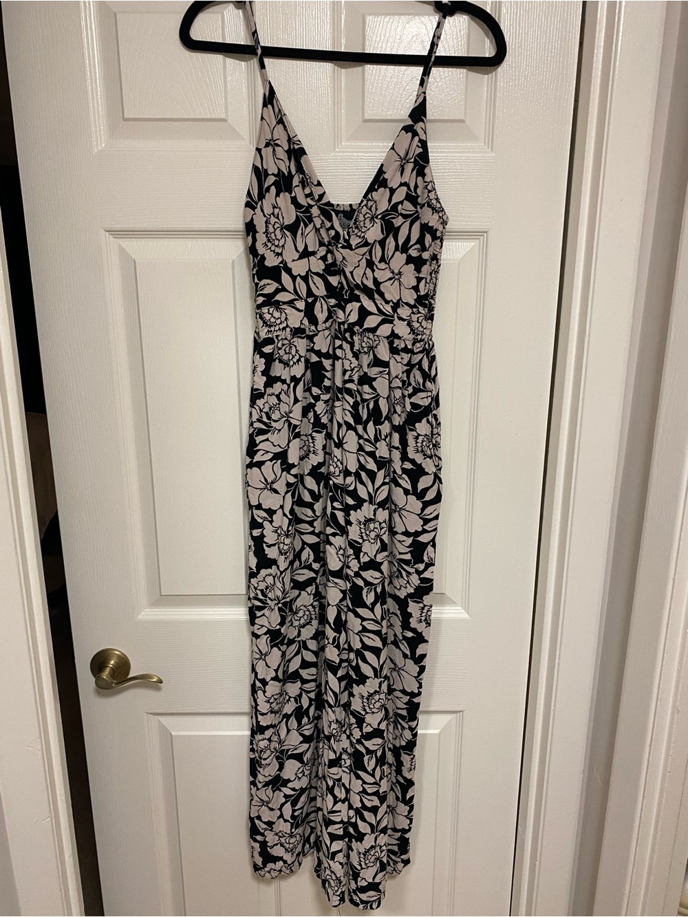 Angie Black & Cream Floral Spaghetti-Strap Jumpsuit